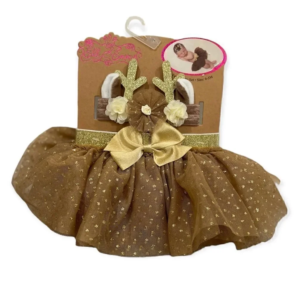 NWT Elly & Emmy Gold Reindeer Fancy Tutu Set